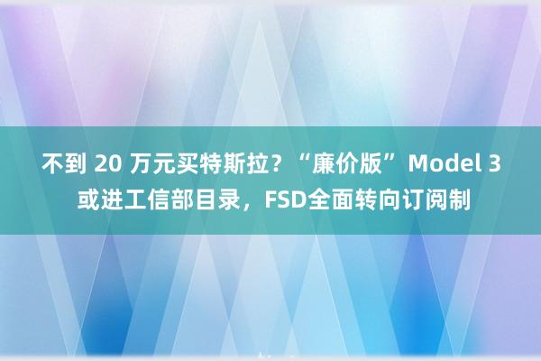 不到 20 萬(wàn)元買(mǎi)特斯拉?“廉價(jià)版” Model 3 或進(jìn)工信部目錄,F(xiàn)SD全面轉(zhuǎn)向訂閱制