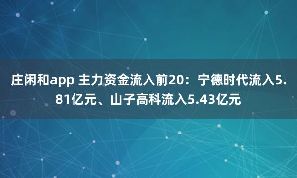 莊閑和app 主力資金流入前20:寧德時代流入5.81億元、山子高科流入5.43億元